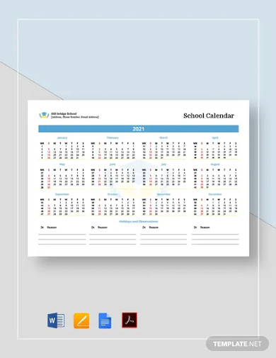 school calendar template