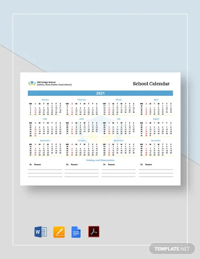 School Calendar Template