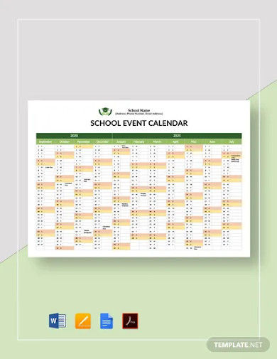 school event calendar template