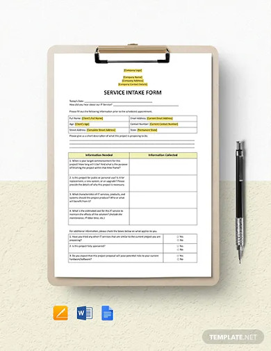 service intake form template