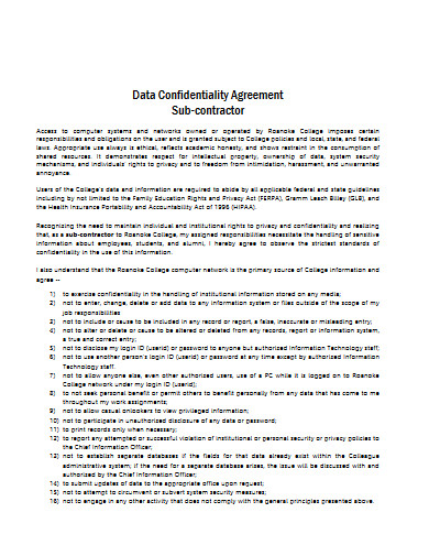 sub contractor data confidentiality agreement