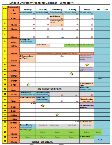 university planning calendar