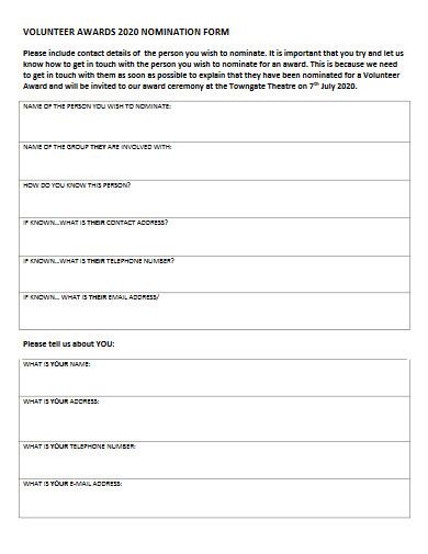 Award Nomination Form - 10+ Examples, Format, Pdf | Examples