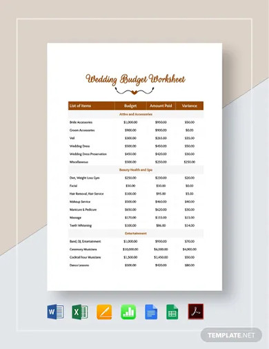 Wedding Budget Worksheet Template