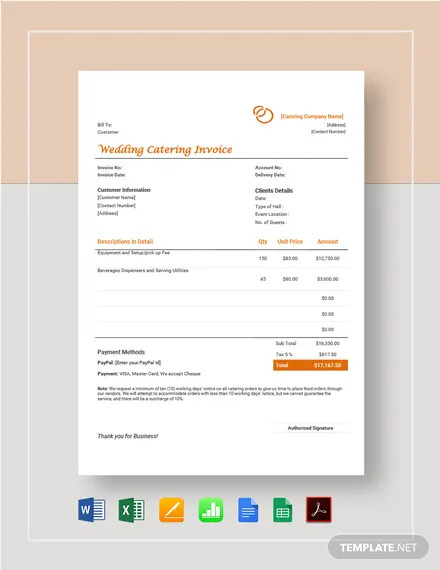wedding catering invoice template