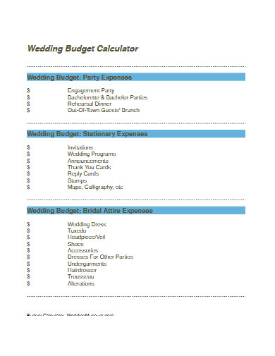 wedding party budget calculator