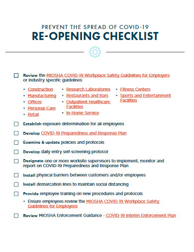 workplace re opening checklist