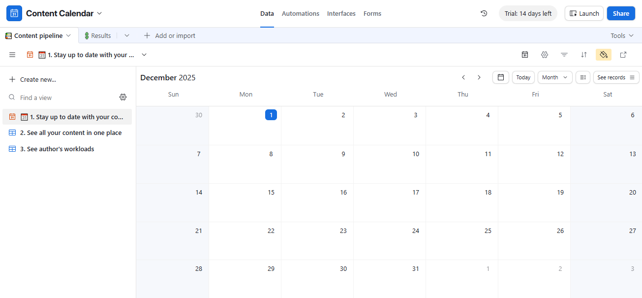 Airtable Content Calendar Example