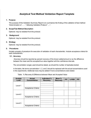 analytical test method validation report