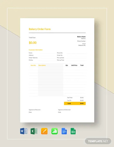 Bakery Order Template