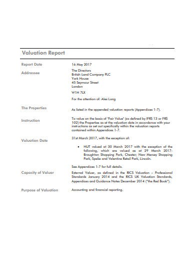 basic valuation report format