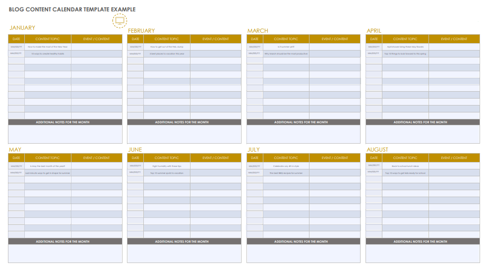 Blogging Editorial Calendar Template
