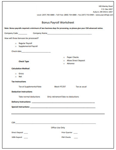Payroll Worksheet - 10+ Examples, Format, Pdf | Examples