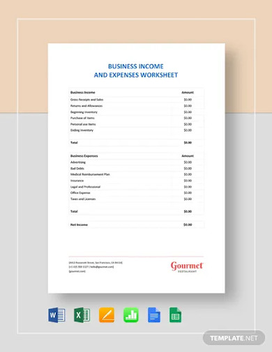 Business Income Expenses Worksheet Template