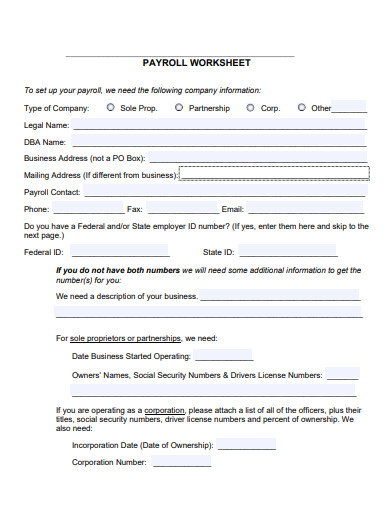 business services payroll worksheet