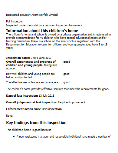 childrens home inspection report