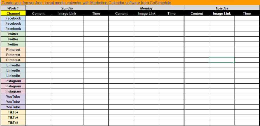 CoSchedules Social Media Content Calendar Template
