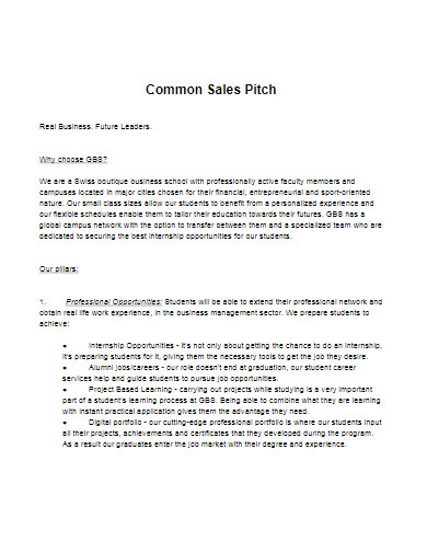 common sales pitch template