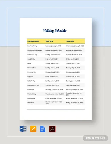 Company Holiday Schedule Template