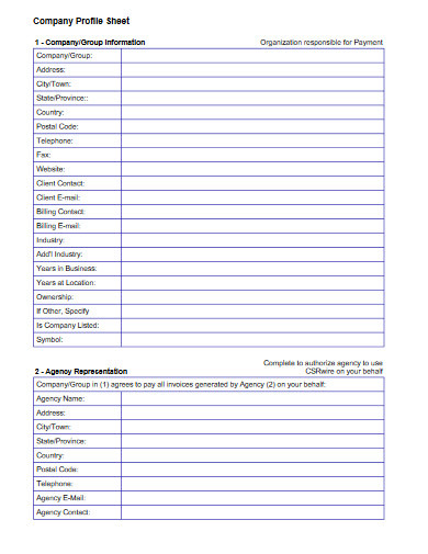 company profile sheet template