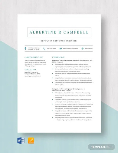 Computer Software Engineer Resume Template