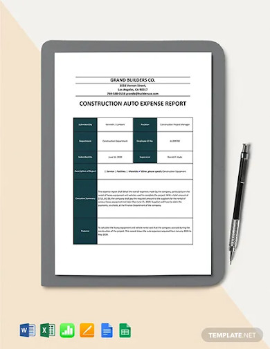 Construction Auto Expense Report Template