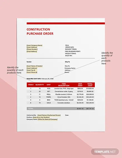 construction purchase order template