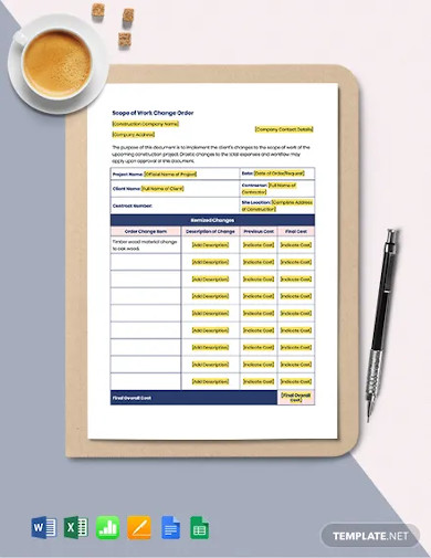 construction scope of work change order template