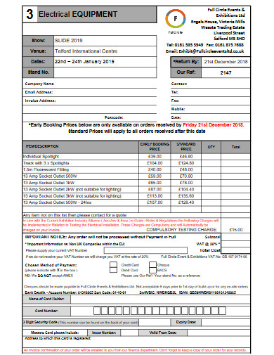 electrical equipment invoice