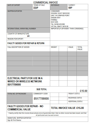 electrical parts order invoice