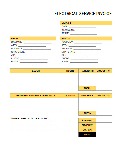 electrical service invoice template