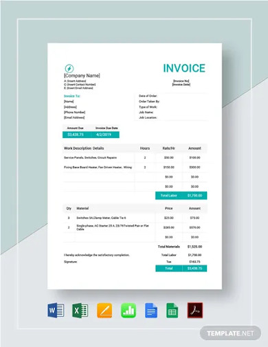 electrical work order invoice template