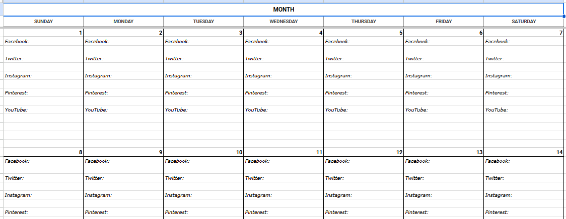 Examiners Social Media Content Calendar Template