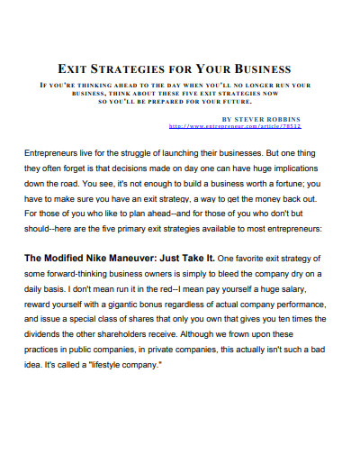 exit strategies for business