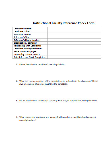 faculty reference check form