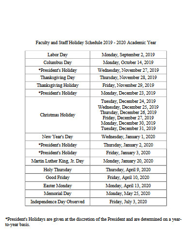 Holiday Schedule - 10+ Examples, Format, Pdf | Examples