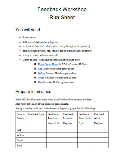 feedback workshop run sheet