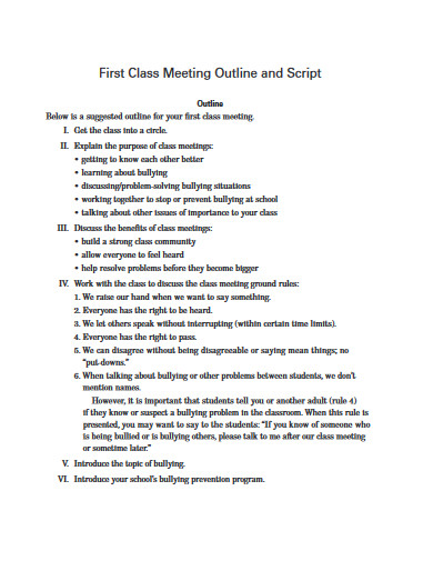 first class meeting outline