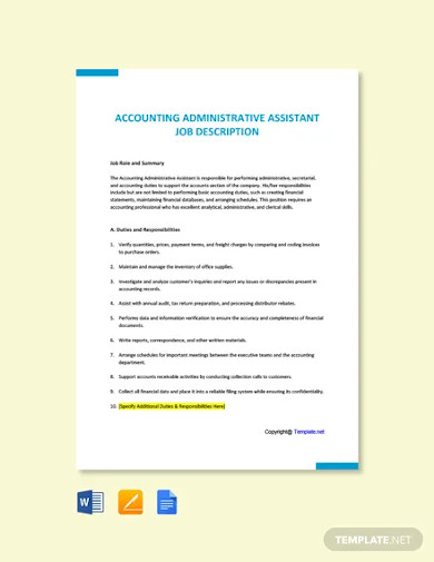 free accounting administrative assistant job description template