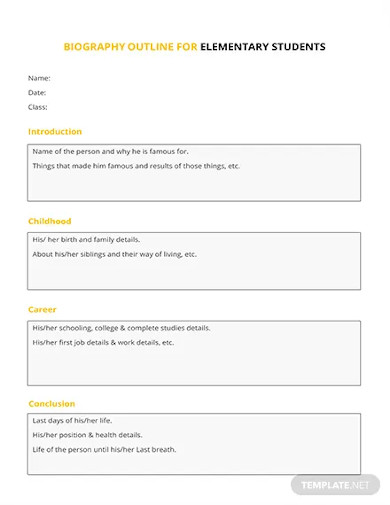 free biography outline template for elementary students