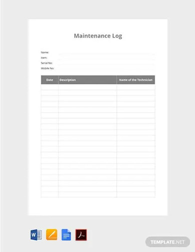 free blank maintenance log template