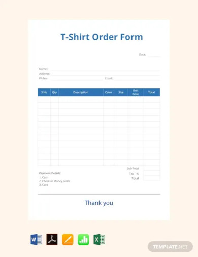 free blank t shirt order form template