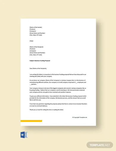 free business funding proposal cover letter