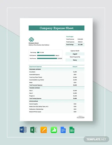 free company expense sheet template