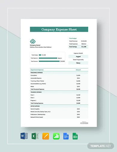 Free Company Expense Sheet Template