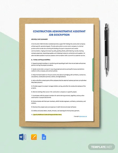 Free Construction Administrative Assistant Job Description Template