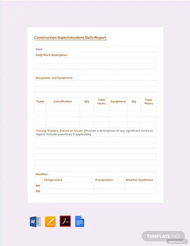 free construction superintendent daily report template