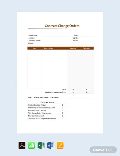 free contract change order template