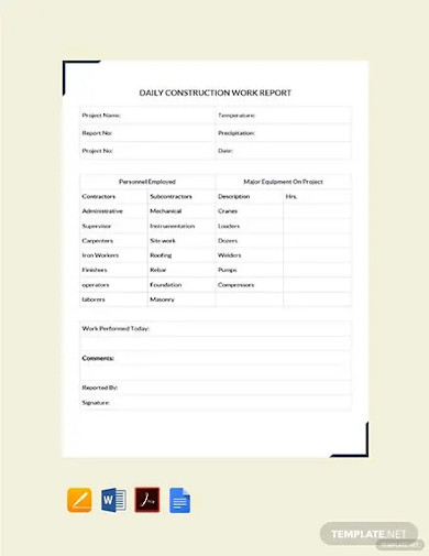 free daily construction work report template