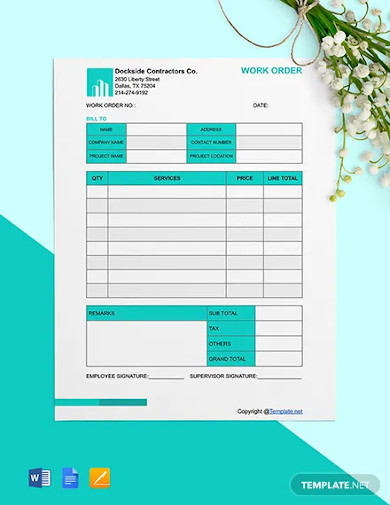 free editable construction work order template